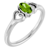 14K White Natural Peridot Youth Heart Ring