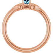 14K Rose Natural Aquamarine Youth Heart Ring