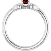 Sterling Silver Natural Mozambique Garnet Youth Heart Ring