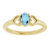 14K Yellow Natural Aquamarine Youth Heart Ring
