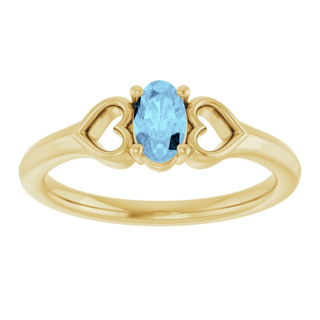 14K Yellow Natural Aquamarine Youth Heart Ring