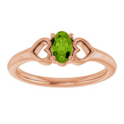 14K Rose Natural Peridot Youth Heart Ring
