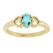 14K Yellow Natural Blue Zircon Youth Heart Ring