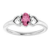 Sterling Silver Natural Pink Tourmaline Youth Heart Ring
