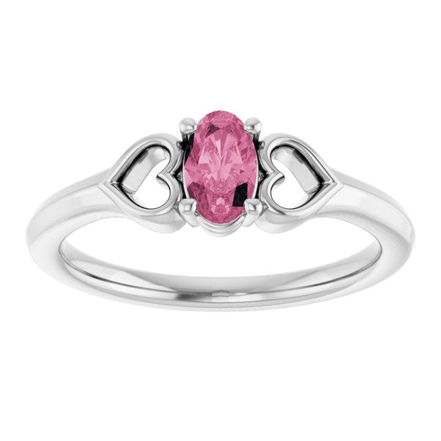 Sterling Silver Natural Pink Tourmaline Youth Heart Ring