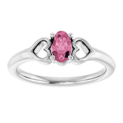 Sterling Silver Imitation Pink Tourmaline Youth Heart Ring