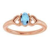 14K Rose Natural Aquamarine Youth Heart Ring