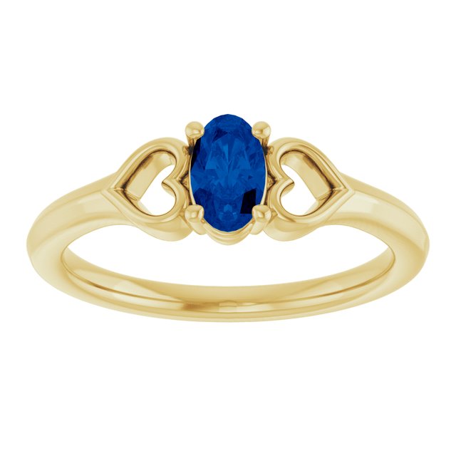 14K Yellow Natural Blue Sapphire Youth Heart Ring