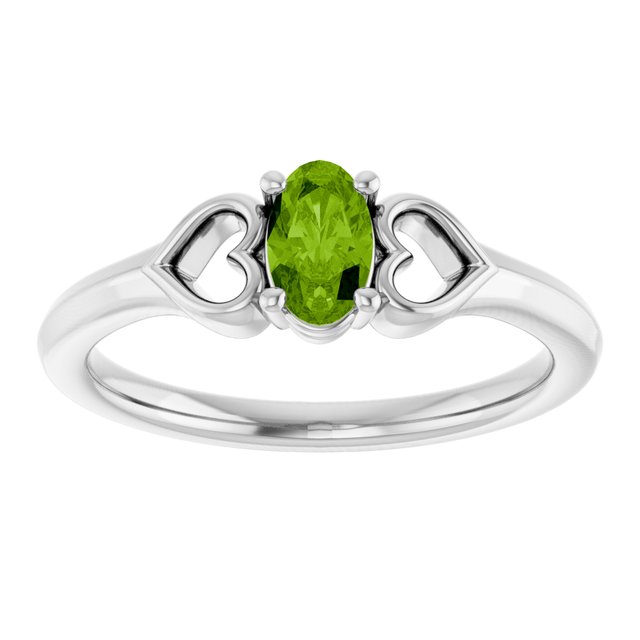 Platinum Natural Peridot Youth Heart Ring