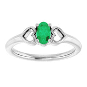 Sterling Silver Natural Emerald Youth Heart Ring