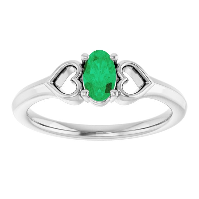 Sterling Silver Natural Emerald Youth Heart Ring