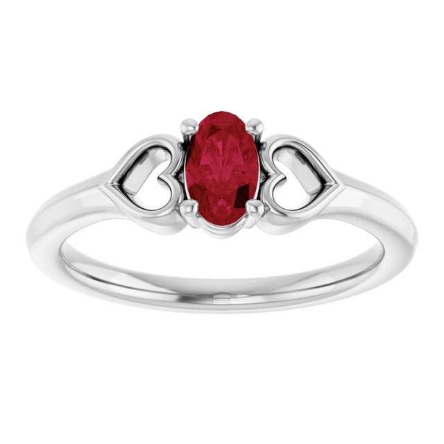 14K White Natural Ruby Youth Heart Ring