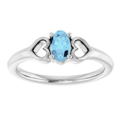 Sterling Silver Natural Aquamarine Youth Heart Ring
