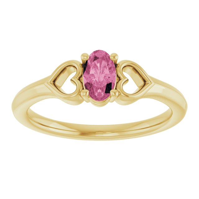 14K Yellow Natural Pink Tourmaline Youth Heart Ring