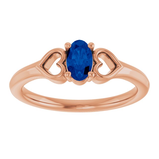 14K Rose Natural Blue Sapphire Youth Heart Ring