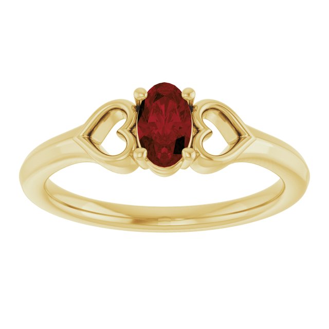 14K Yellow Natural Mozambique Garnet Youth Heart Ring