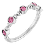 Sterling Silver Natural Pink Tourmaline Stackable Ring