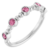 Sterling Silver Natural Pink Tourmaline Stackable Ring