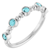 Platinum Natural Blue Zircon Stackable Ring