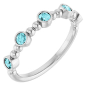 Platinum Natural Blue Zircon Stackable Ring