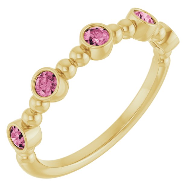 14K Yellow Natural Pink Tourmaline Stackable Ring