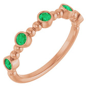 14K Rose Natural Emerald Stackable Ring