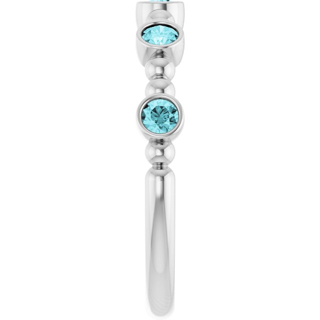 14K White Natural Blue Zircon Stackable Ring