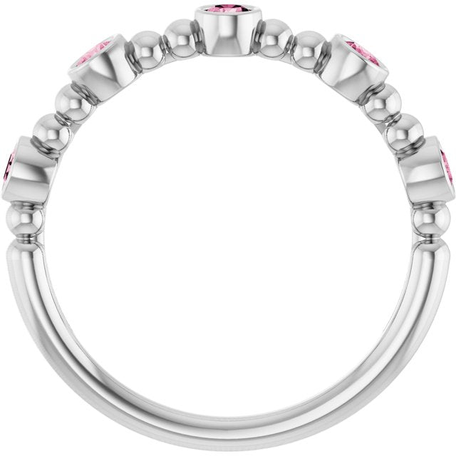 Sterling Silver Natural Pink Tourmaline Stackable Ring