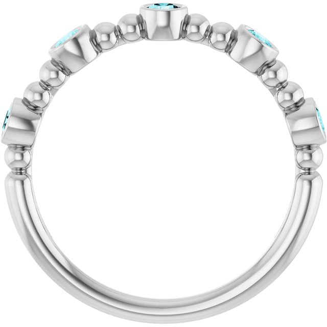 Platinum Natural Blue Zircon Stackable Ring