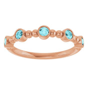 14K Rose Natural Blue Zircon Stackable Ring