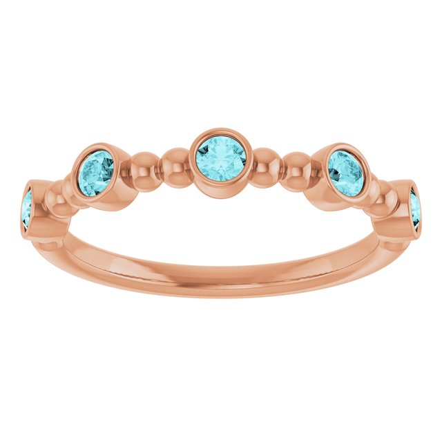 14K Rose Natural Blue Zircon Stackable Ring