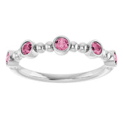 14K White Natural Pink Tourmaline Stackable Ring
