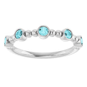 Platinum Natural Blue Zircon Stackable Ring