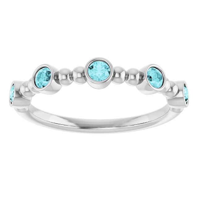 Platinum Natural Blue Zircon Stackable Ring