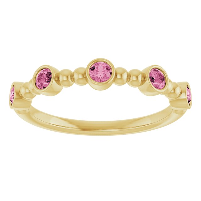 14K Yellow Natural Pink Tourmaline Stackable Ring