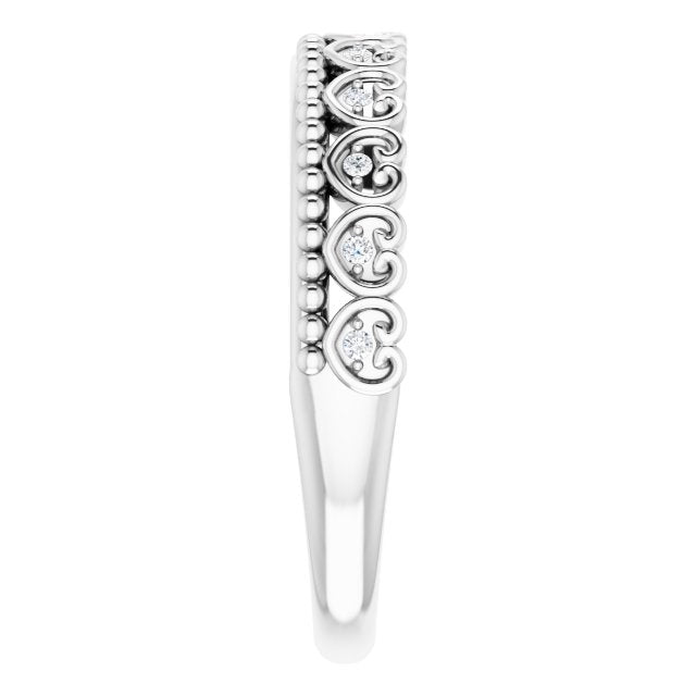 Platinum .04 CTW Natural Diamond Stackable Beaded Heart Ring