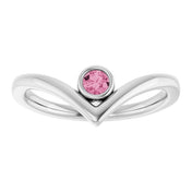 Sterling Silver Natural Pink Tourmaline Bezel-Set V Ring