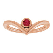 14K Rose Natural Ruby Bezel-Set V Ring