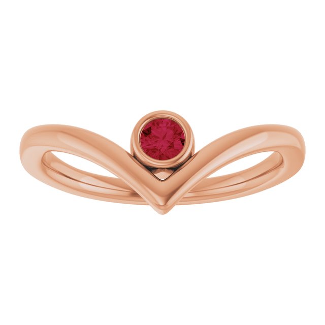 14K Rose Natural Ruby Bezel-Set V Ring