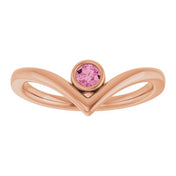 14K Rose Natural Pink Tourmaline Bezel-Set V Ring
