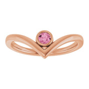 14K Rose Natural Pink Tourmaline Bezel-Set V Ring