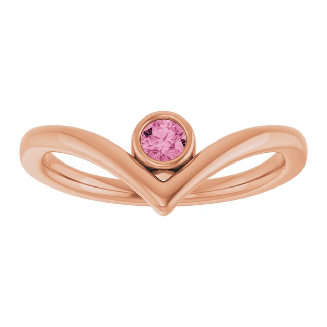 14K Rose Natural Pink Tourmaline Bezel-Set V Ring