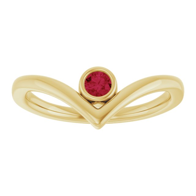 14K Yellow Natural Ruby Bezel-Set V Ring