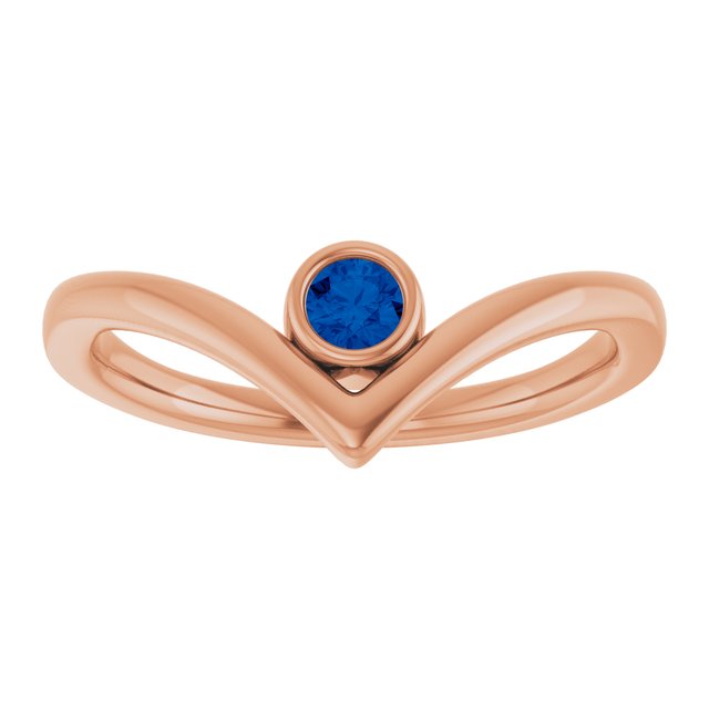 14K Rose Lab-Grown Blue Sapphire Bezel-Set V Ring