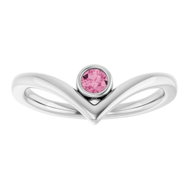 Platinum Natural Pink Tourmaline Bezel-Set V Ring