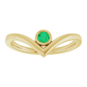14K Yellow Lab-Grown Emerald Bezel-Set V Ring