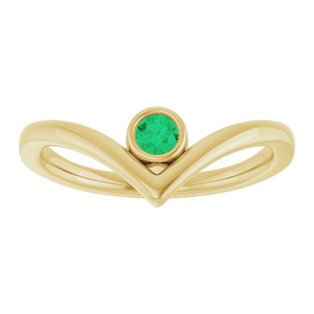 14K Yellow Lab-Grown Emerald Bezel-Set V Ring