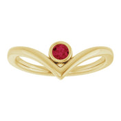 14K Yellow Lab-Grown Ruby Bezel-Set V Ring