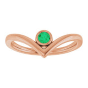 14K Rose Lab-Grown Emerald Bezel-Set V Ring