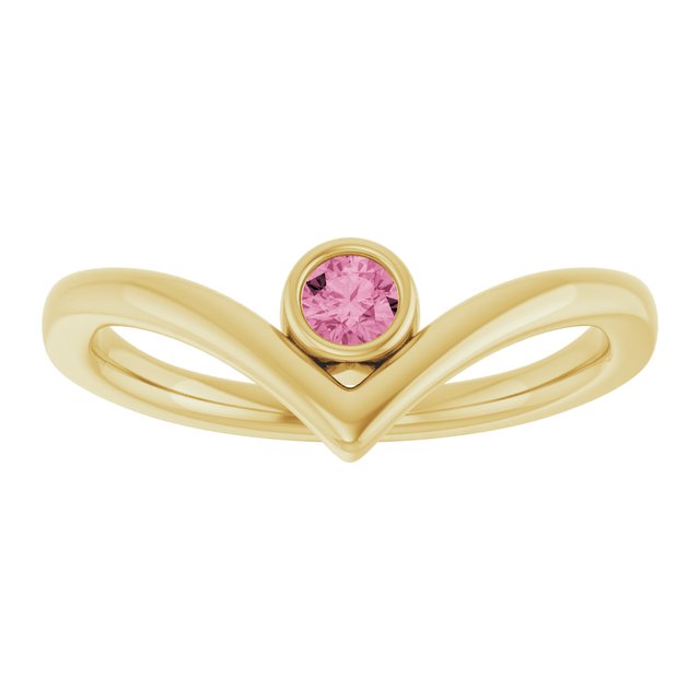 14K Yellow Natural Pink Tourmaline Bezel-Set V Ring